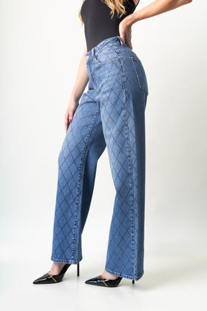 Barrel jeans azul medio con brillos en la parte delantera DXD0585 de Doux Denim.