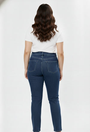 Pantalon acampanado azul con brillos vista trasera con ajuste CURVY