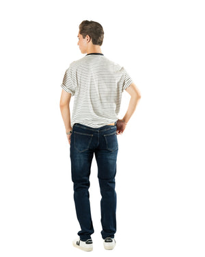 Pantalon de hombre azul oscuro corte skinny vista trasera completa