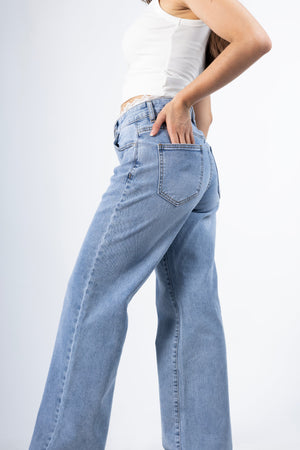 pantalon wide leg azul claro tiro alto vista lateral