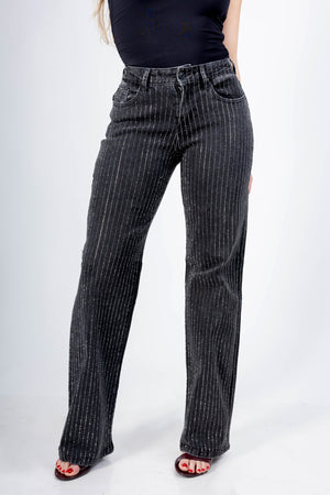 pantalon wide leg negro con brillos vista frontal completa