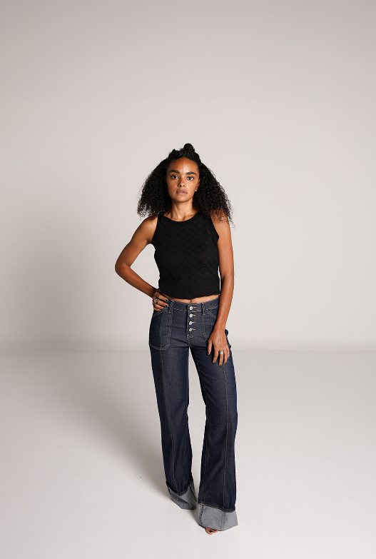 Pantalon wide leg dark blue de pierna amplia