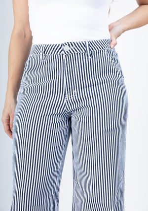 pantalon wide leg rayas navy white detalle cintura y boton