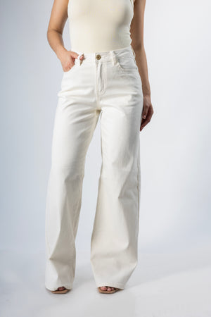 pantalon wide leg beige tiro alto vista frontal