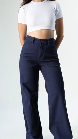 Pantalon wide leg navy para mujer de pierna amplia