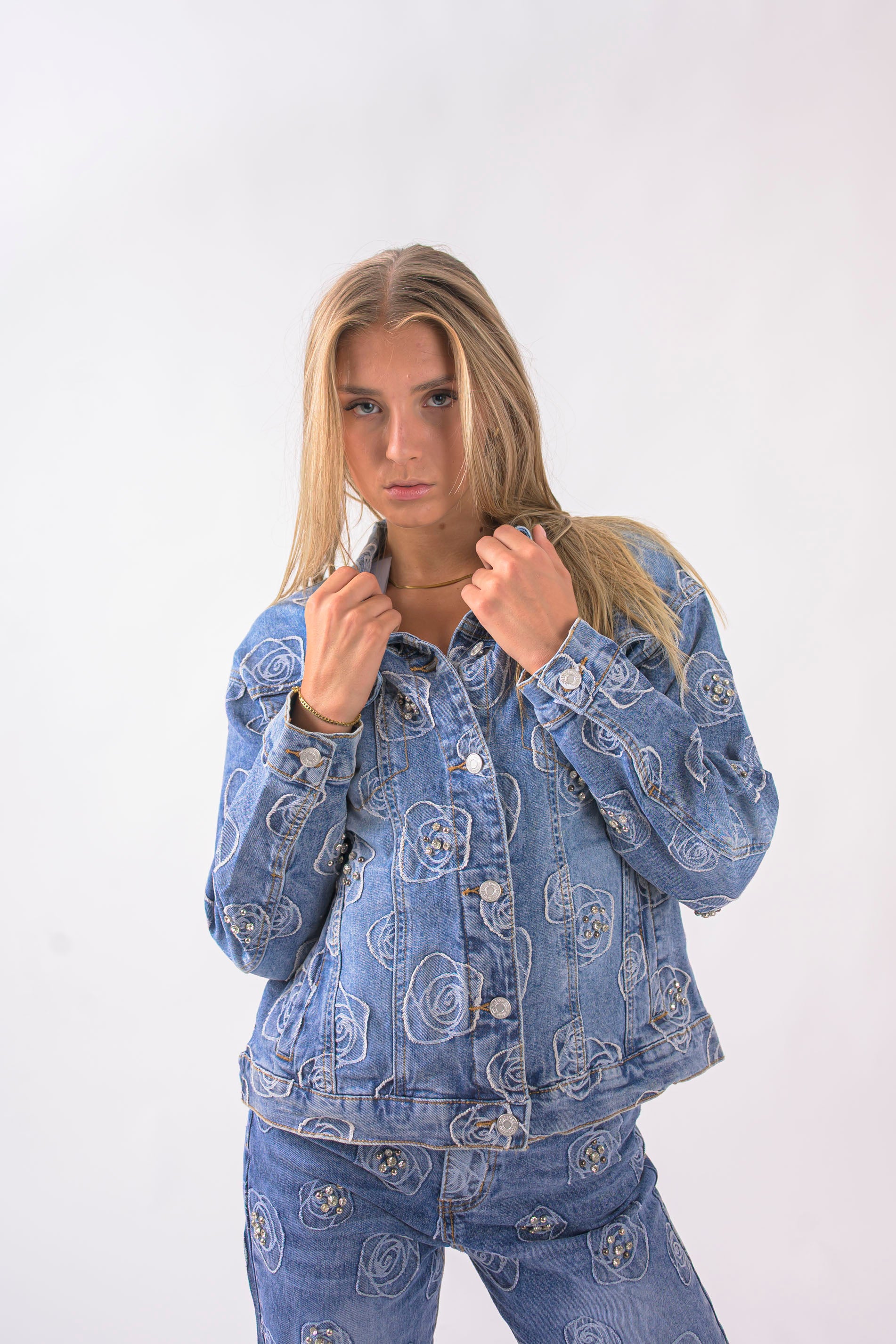 Chamarra denim flowers