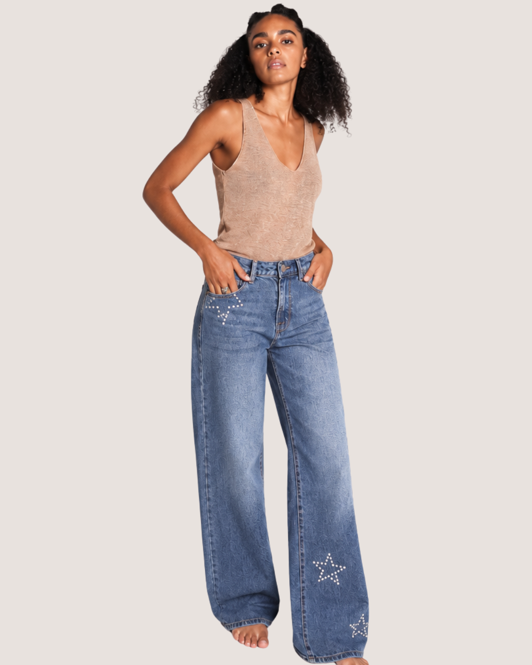 Pantalon Wide Leg Azul con Estrellas de Estoperol DXD0643