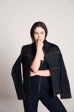 Chamarra denim azul oscuro para mujer