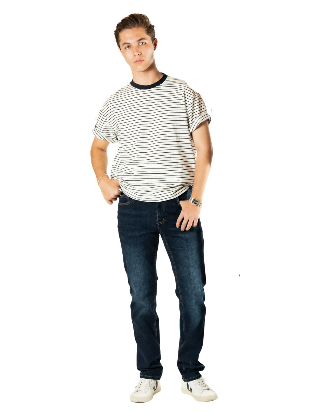 Pantalon de hombre azul oscuro corte skinny vista frontal completa