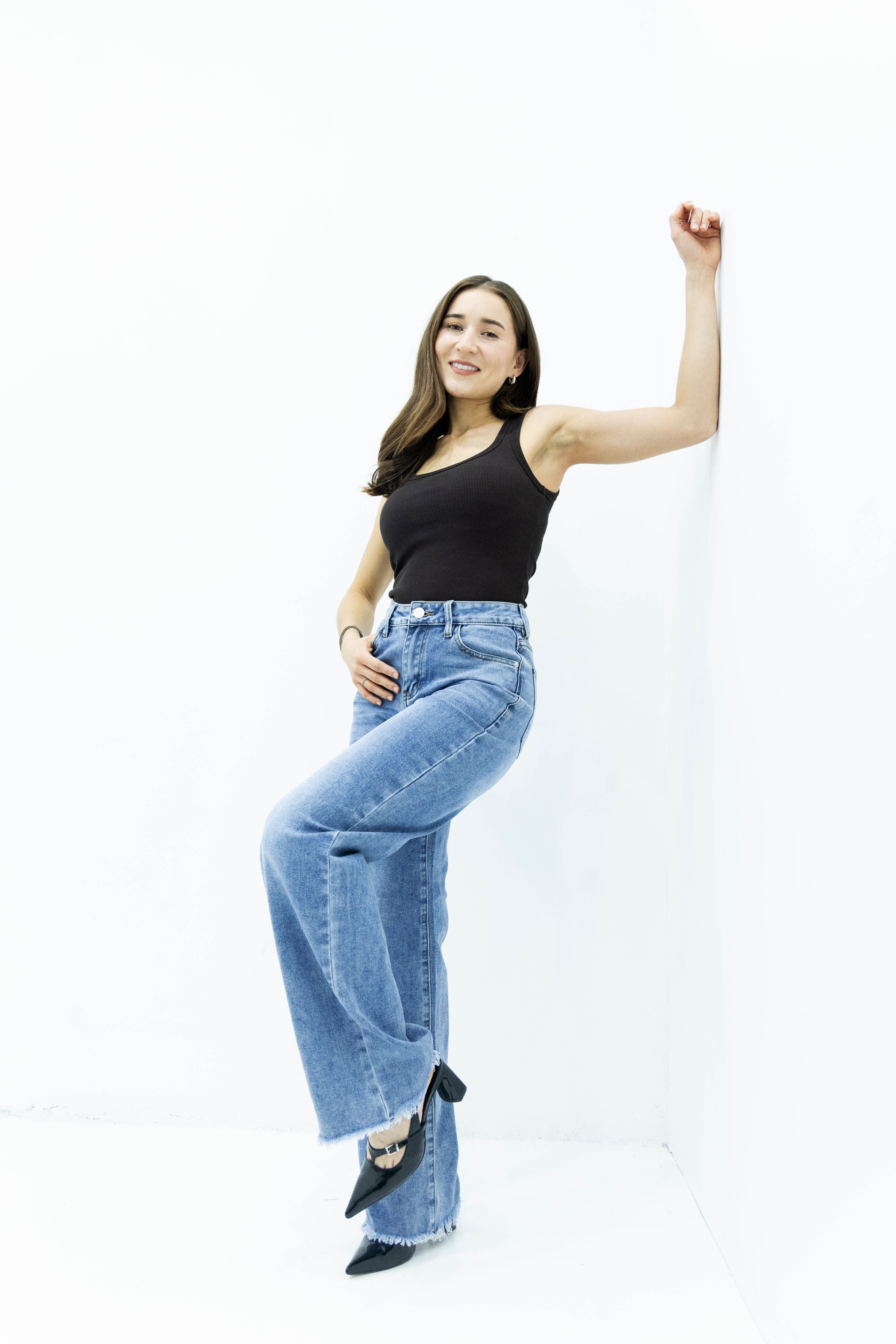 Pantalon wide leg blue para mujer con pierna amplia y diseño denim relajado