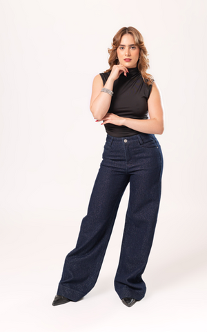 Pantalon wide leg dark blue para mujer con silueta amplia y diseño denim moderno