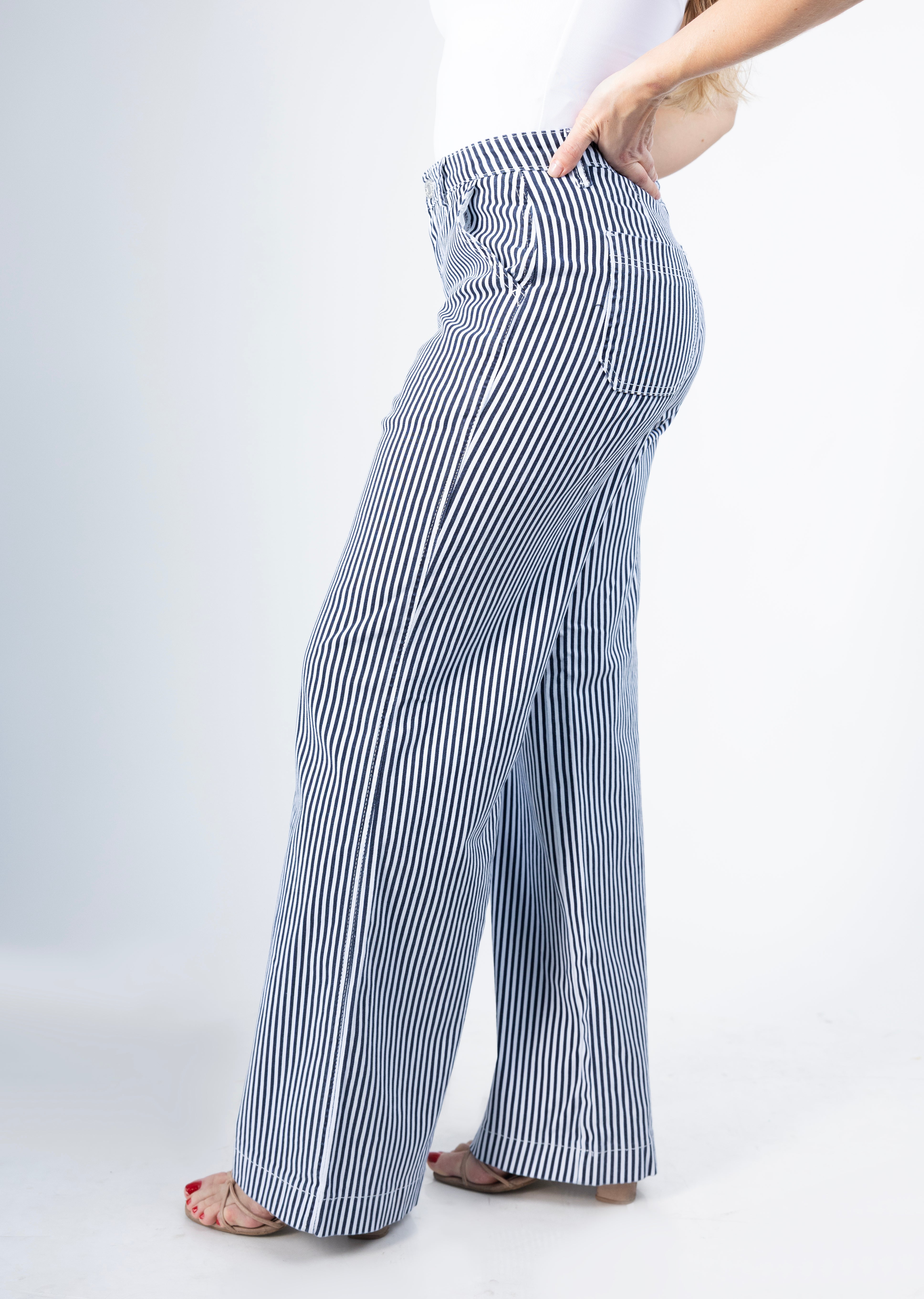 pantalon wide leg rayas navy white vista lateral