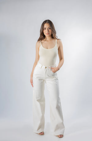 pantalon wide leg beige outfit completo mujer