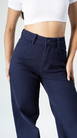 Detalle de pantalon wide leg navy para mujer