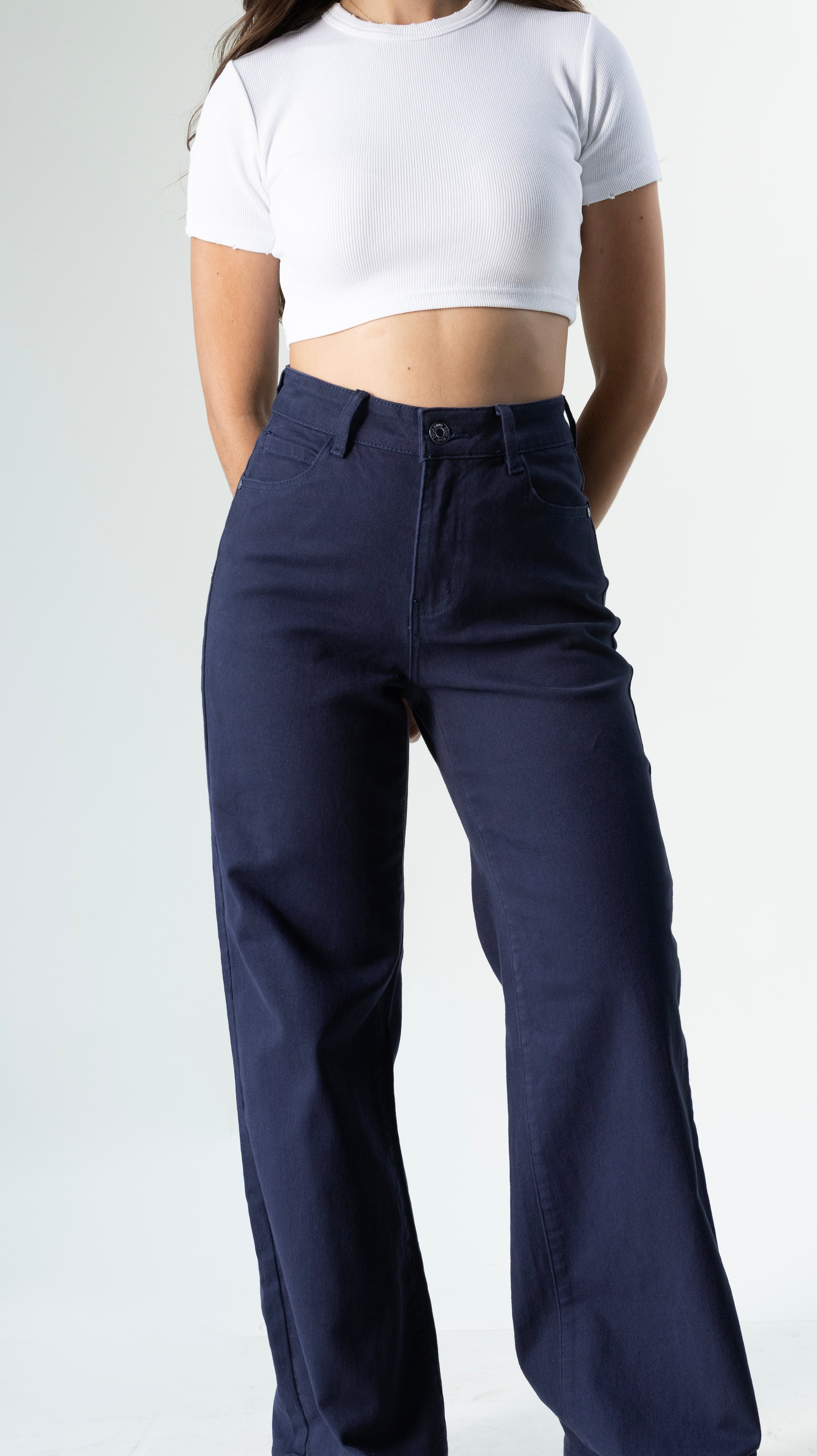 Pantalon wide leg navy para mujer de pierna amplia