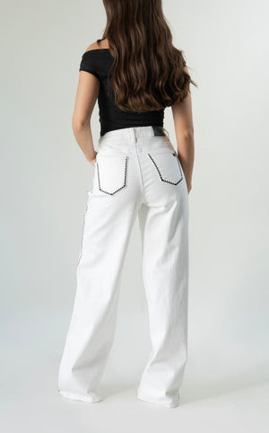 Pantalon wide leg blanco para mujer vista trasera